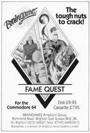 Advert for Fame Quest on the Commodore 64.