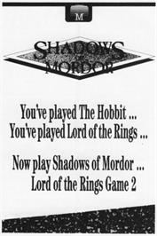 Advert for The Shadows of Mordor on the Commodore 64.