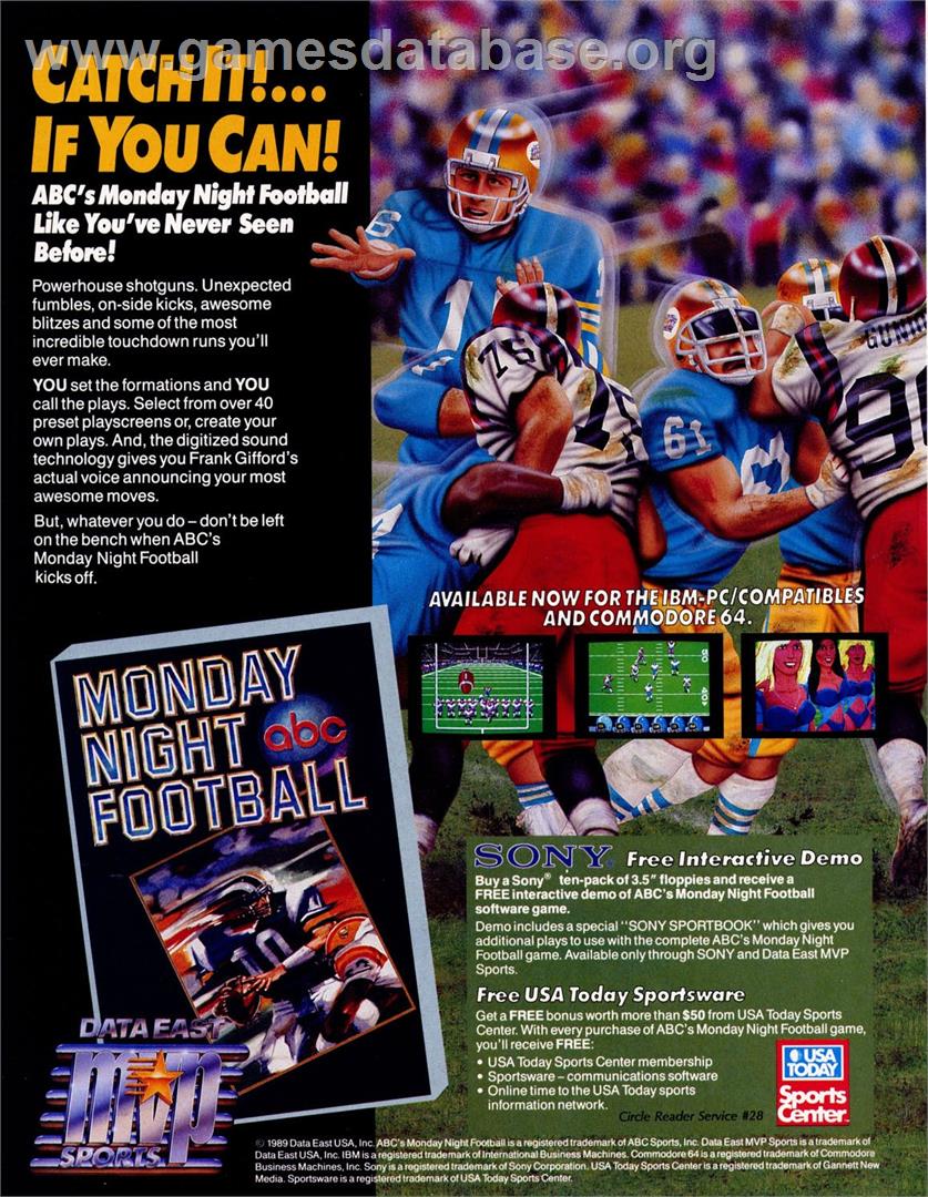 Abc Monday Night Football - Commodore Amiga - Artwork - Advert