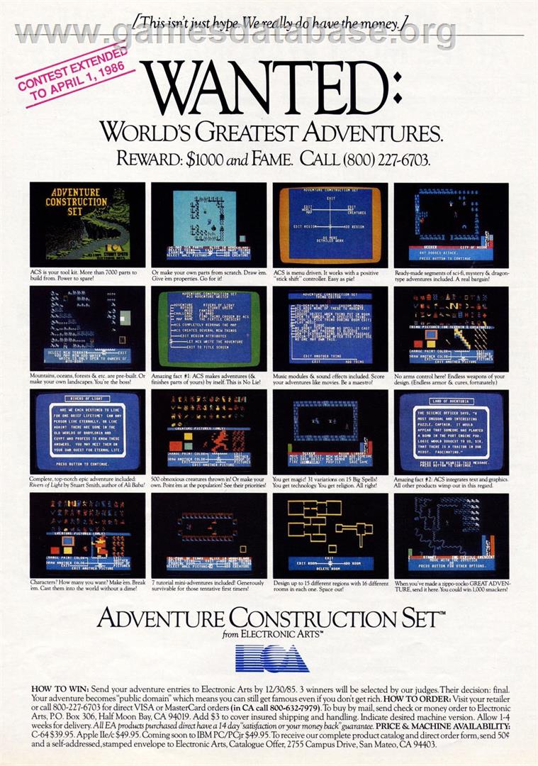Adventure Construction Set - Commodore Amiga - Artwork - Advert