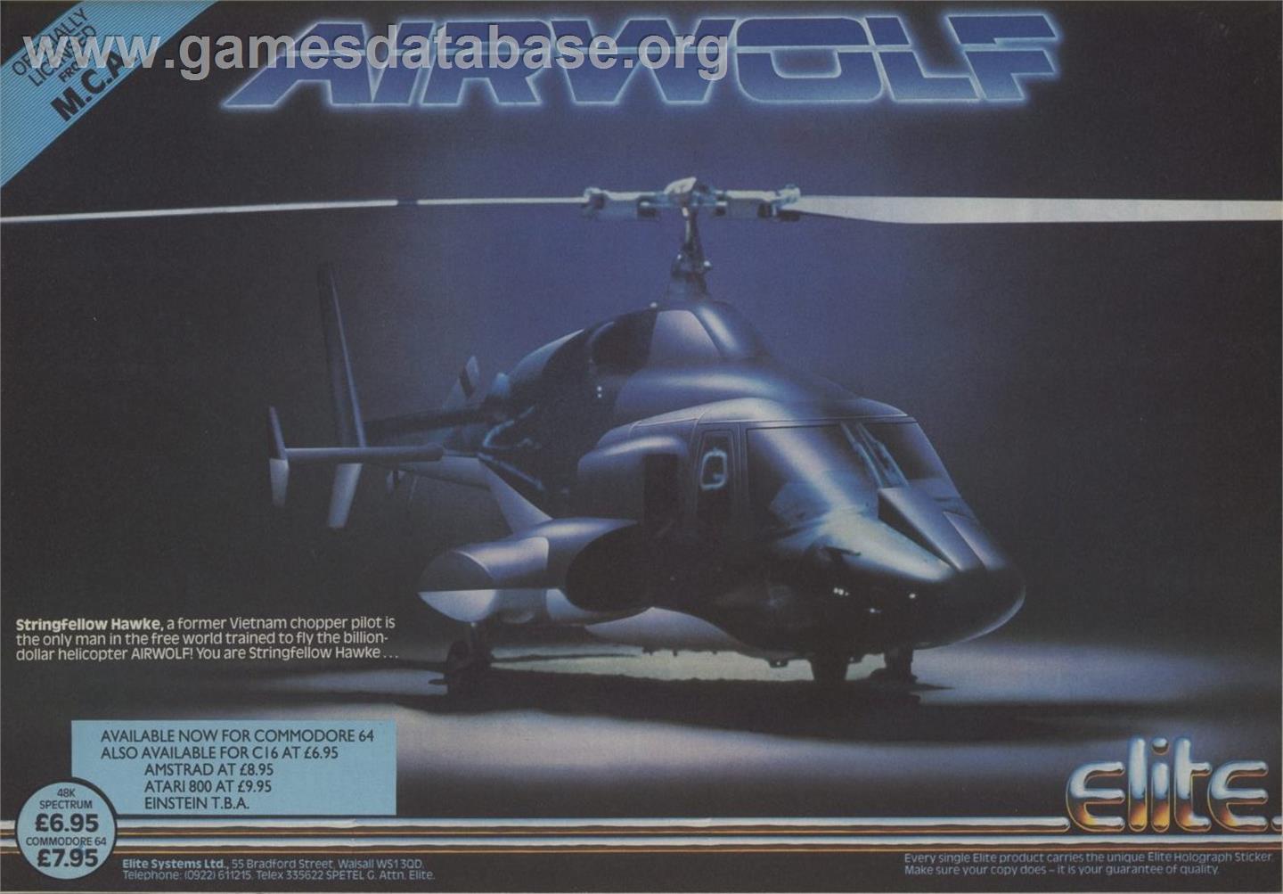 Airwolf - Commodore 64 - Artwork - Advert