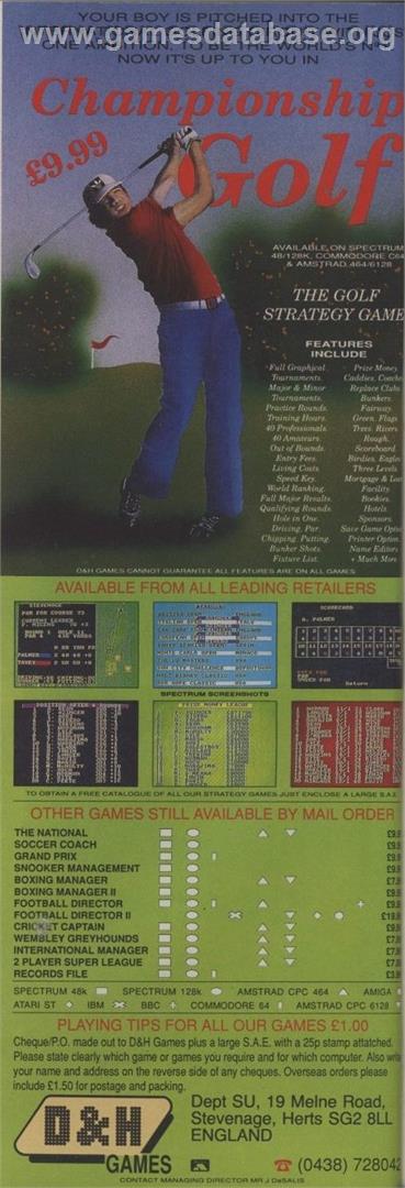 Championship Golf (Hayden Software) - Commodore 64 - Artwork - Advert