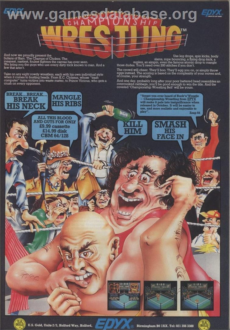 Championship Wrestling - Commodore 64 - Artwork - Advert