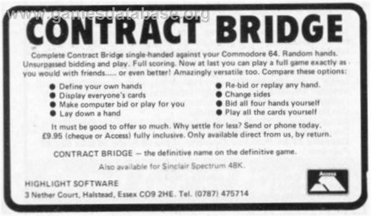 Contract Bridge (Alligata Software) - Commodore 64 - Artwork - Advert