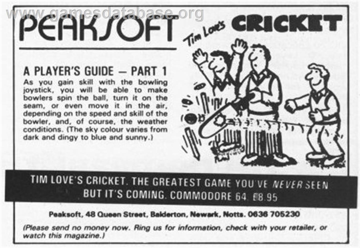 Cricket - Commodore Amiga - Artwork - Advert