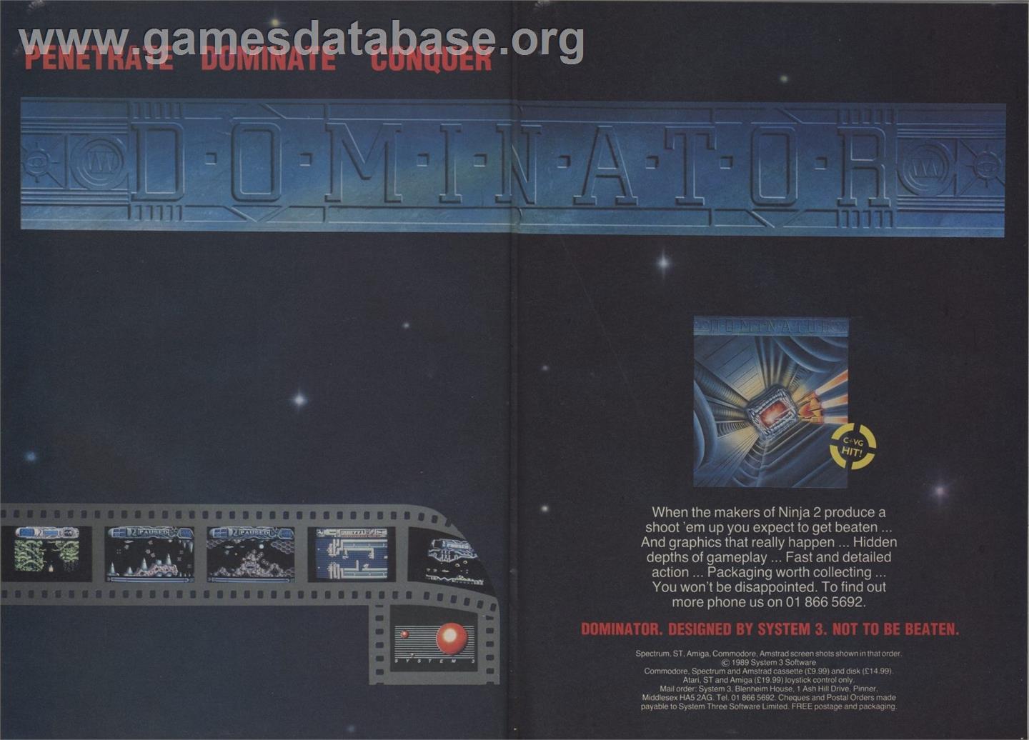 Dominator (System 3) - Commodore 64 - Artwork - Advert