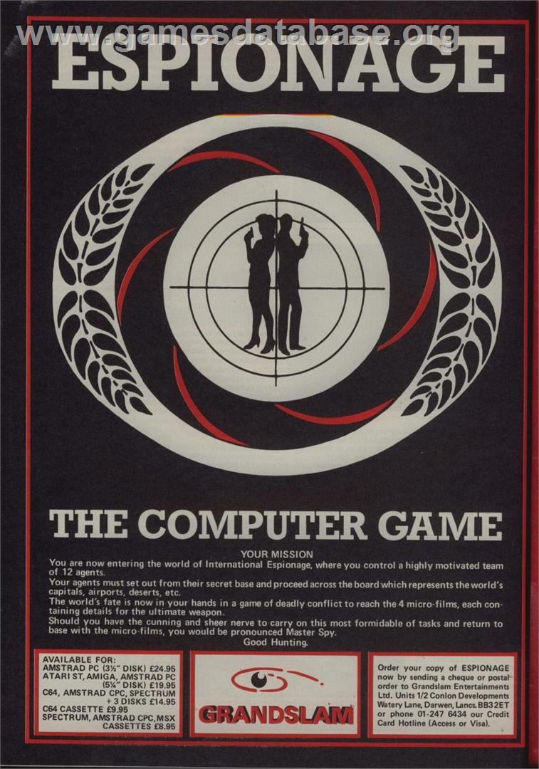 Espionage - Commodore Amiga - Artwork - Advert