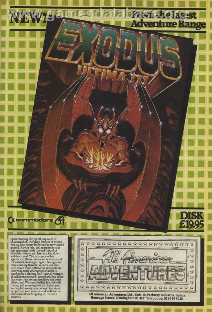 Exodus (Firebird) - Commodore 64 - Artwork - Advert