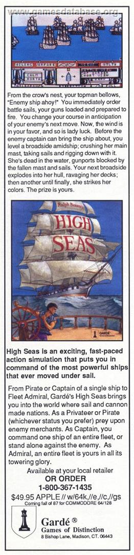 High Seas - Commodore 64 - Artwork - Advert