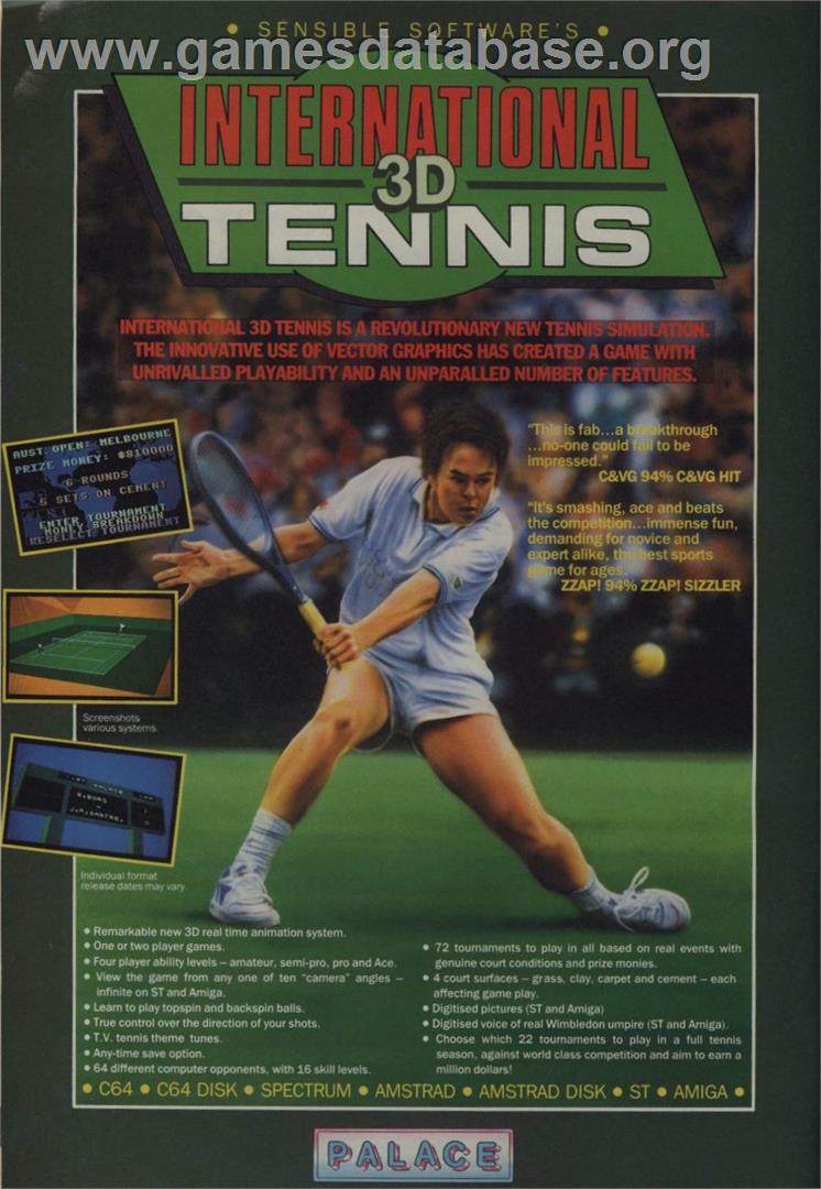 International 3D Tennis - Commodore 64 - Artwork - Advert