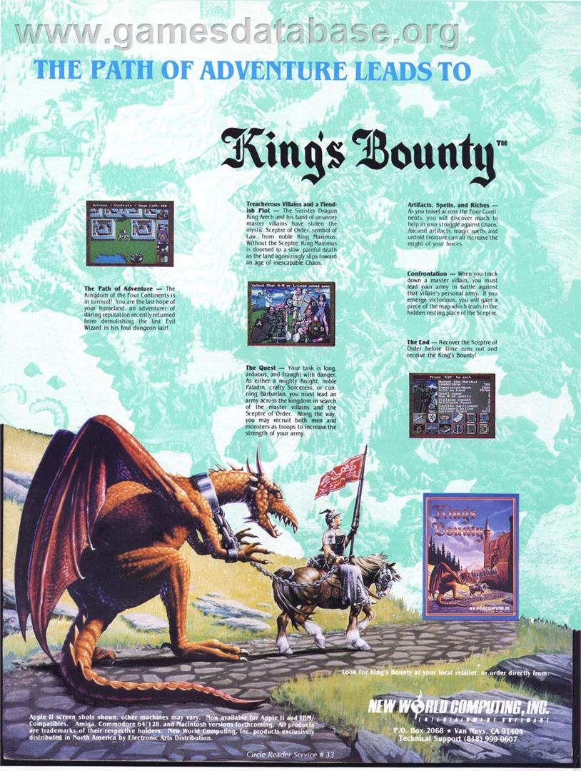 King's Bounty - Commodore 64 - Artwork - Advert