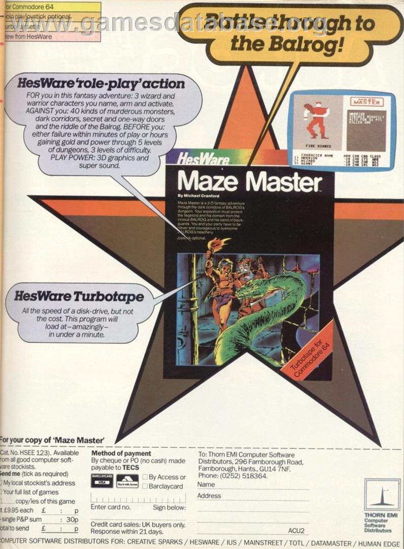 Maze Master (HesWare) - Commodore 64 - Artwork - Advert