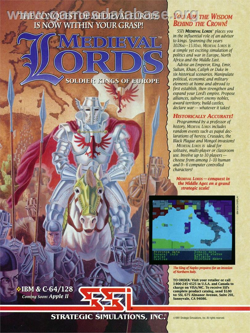 Medieval Lords: Soldier Kings of Europe - Commodore 64 - Artwork - Advert