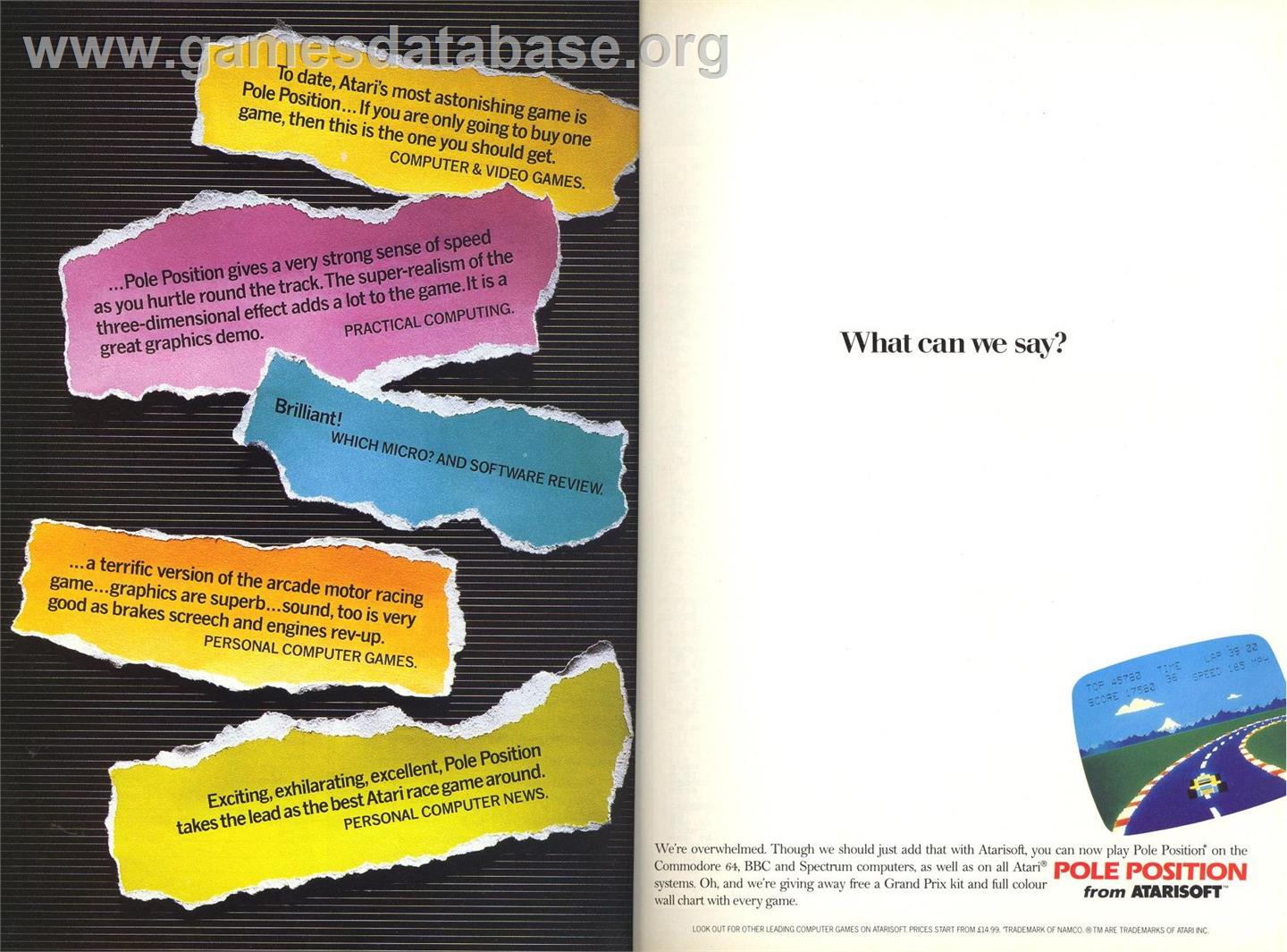 Pole Position (Atari) - Commodore 64 - Artwork - Advert