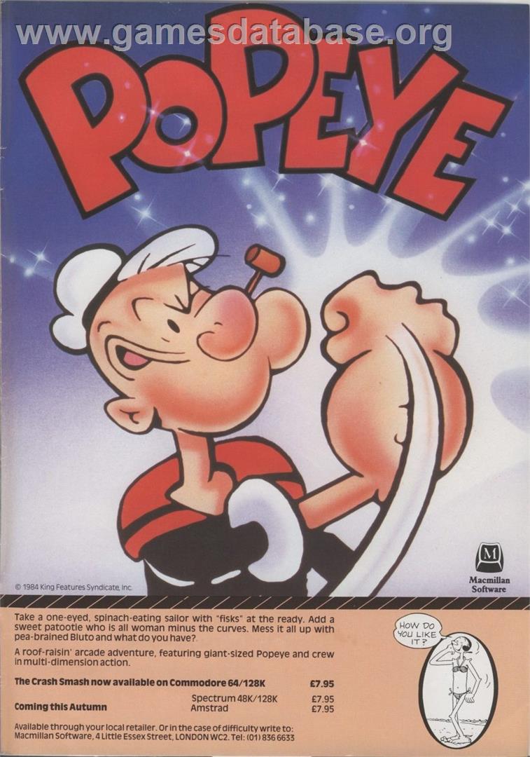 Popeye - Commodore 64 - Artwork - Advert