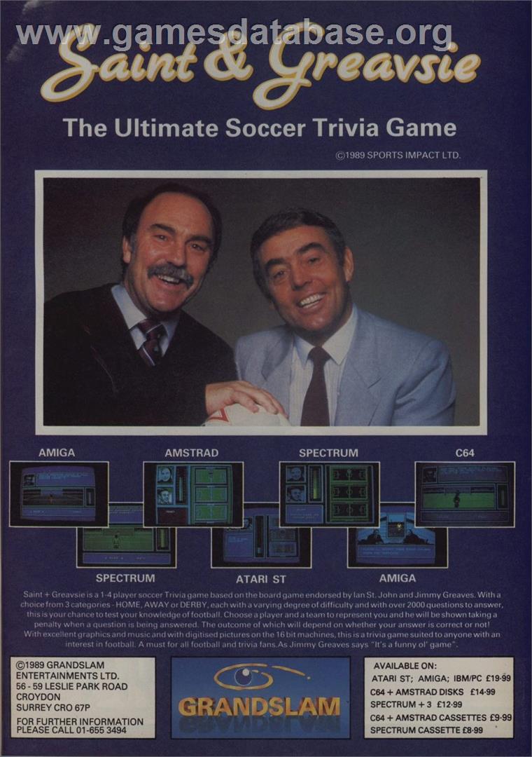 Saint And Greavsie - Commodore Amiga - Artwork - Advert