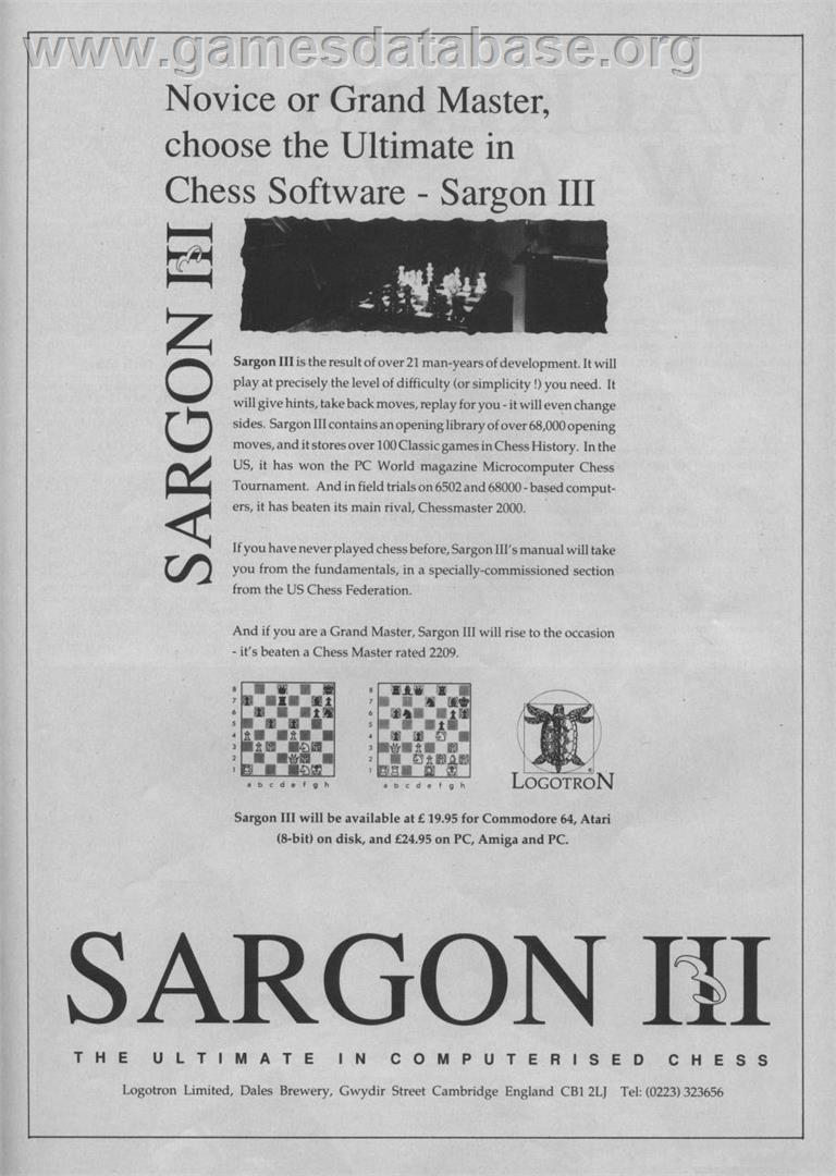 Sargon III - Commodore 64 - Artwork - Advert