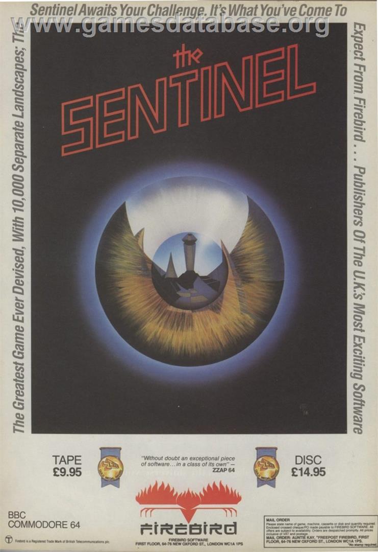 Sentinel (Synapse) - Commodore 64 - Artwork - Advert