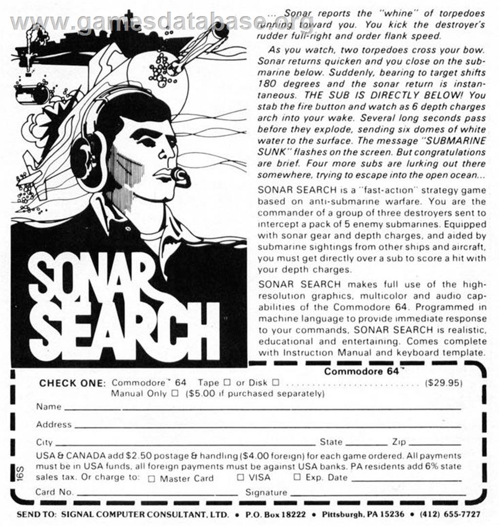 Sonar Search - Commodore 64 - Artwork - Advert