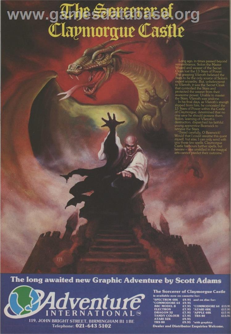 Sorcerer Of Claymorgue Castle - Acorn BBC Micro - Artwork - Advert