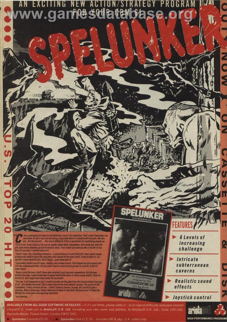 Spelunker - Commodore 64 - Artwork - Advert