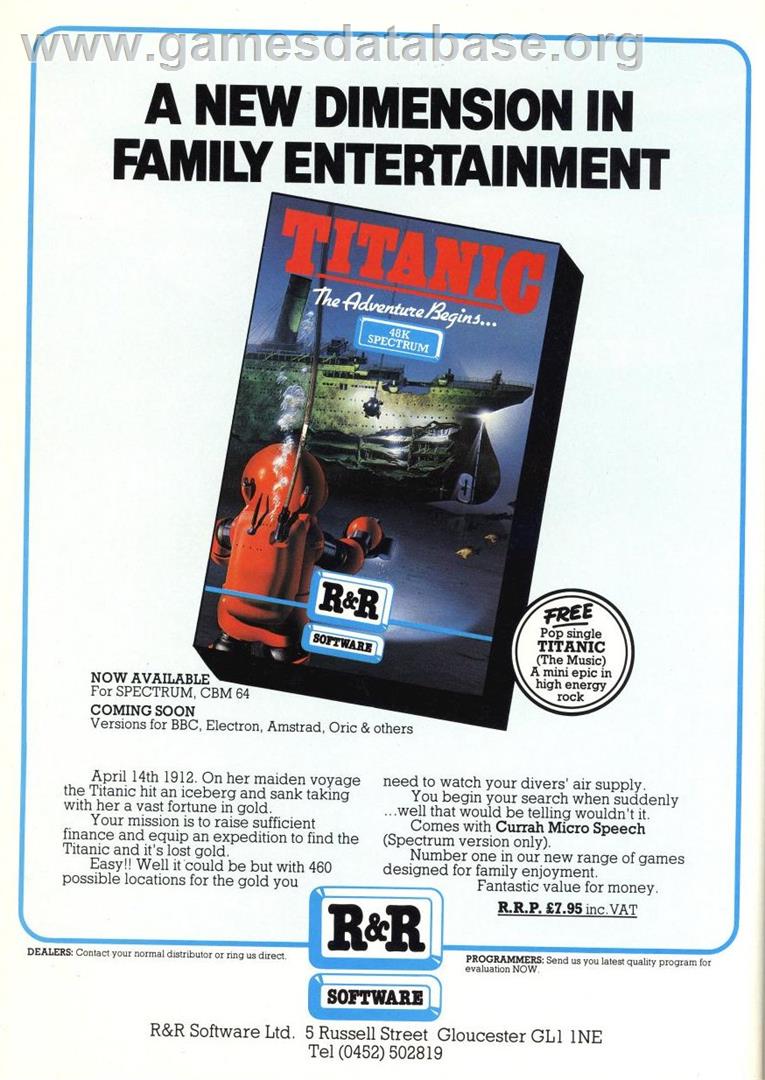 Titanic: The Recovery Mission - Commodore 64 - Artwork - Advert