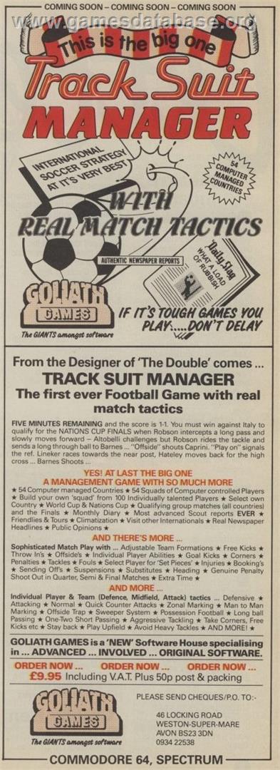 Tracksuit Manager - Commodore 64 - Artwork - Advert