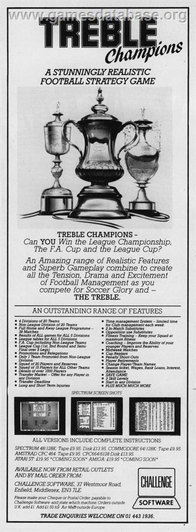 Treble Champions - Amstrad CPC - Artwork - Advert