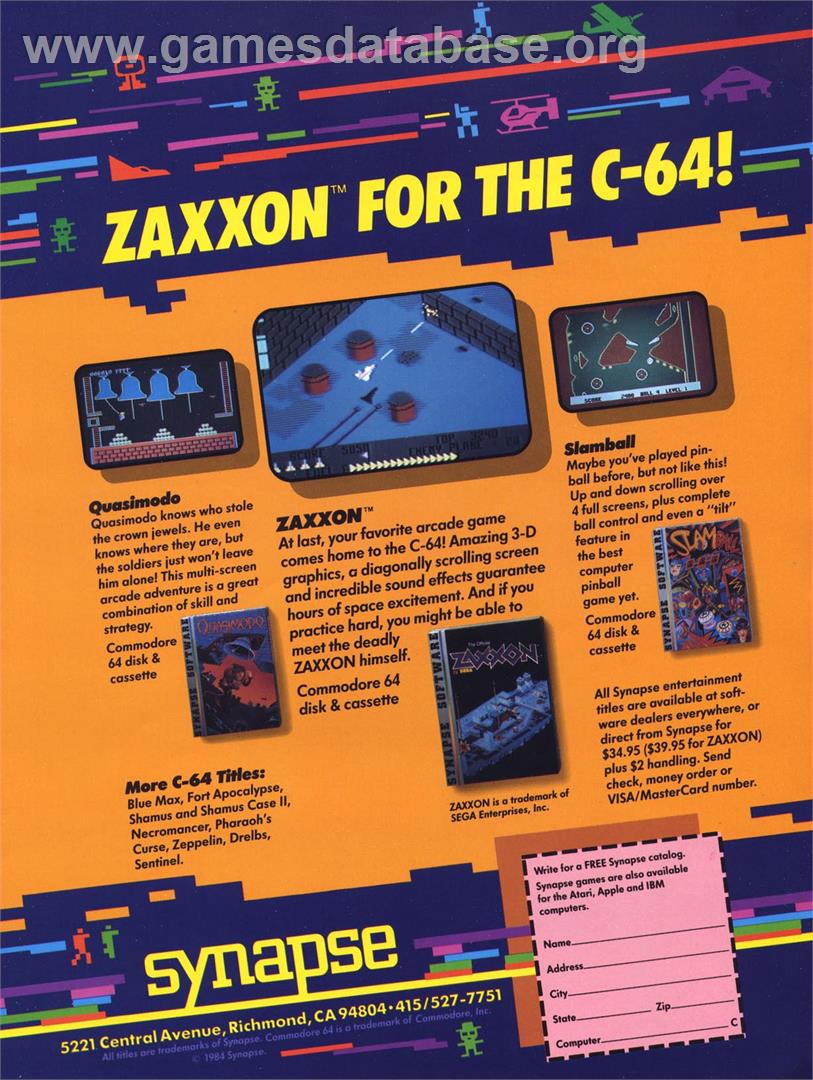 Zaxxon (US Gold / SEGA) - Commodore 64 - Artwork - Advert