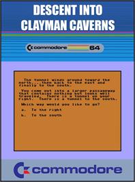 Box cover for Descent Into Clayman Caverns on the Commodore 64.