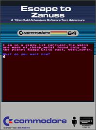 Box cover for Escape To Zanuss on the Commodore 64.
