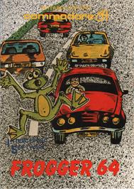 Box cover for Frogger 64 on the Commodore 64.