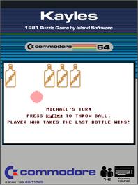 Box cover for Kayles on the Commodore 64.