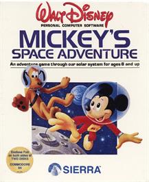 Box cover for Mickey's Space Adventure on the Commodore 64.