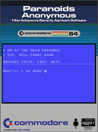 Box cover for Paranoids Anonymous on the Commodore 64.