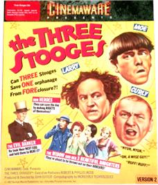 Box cover for The Three Stooges on the Commodore 64.