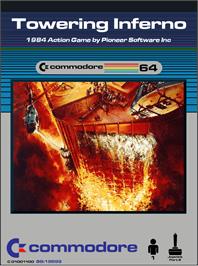 Box cover for Towering Inferno on the Commodore 64.