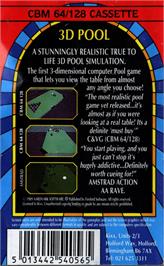 Box back cover for 3D Pool on the Commodore 64.