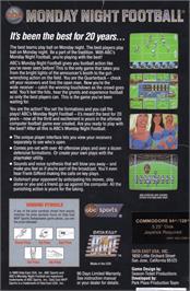 Box back cover for ABC Monday Night Football on the Commodore 64.