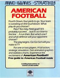 Box back cover for American Football on the Commodore 64.