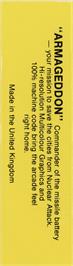 Box back cover for Armageddon (Ocean) on the Commodore 64.