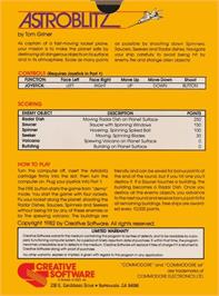 Box back cover for Astroblitz on the Commodore 64.
