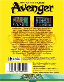 Box back cover for Avenger on the Commodore 64.