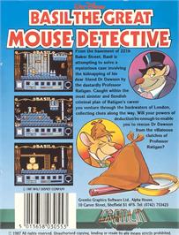 Box back cover for Basil The Great Mouse Detective on the Commodore 64.