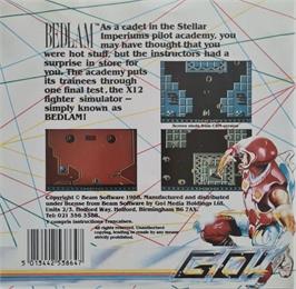 Box back cover for Bedlam on the Commodore 64.