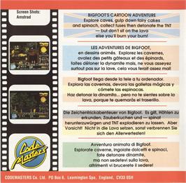 Box back cover for Bigfoot on the Commodore 64.