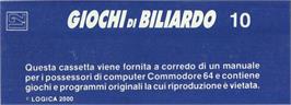 Box back cover for Billiards on the Commodore 64.