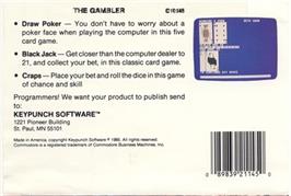 Box back cover for Black Jack (Systems Editoriale) on the Commodore 64.