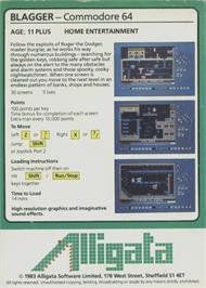 Box back cover for Blagger on the Commodore 64.