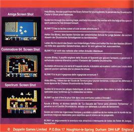 Box back cover for Blinky's Scary School on the Commodore 64.